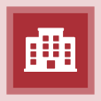 White icon of a multi-story building with several windows, centered on a red square background with a light pink border—perfect for Noble Roofing’s commercial roofing services in The Woodlands.