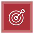 A white target with a dart hitting the center is shown on a red square background with a lighter red border, representing precision and reliability—qualities that Noble Roofing brings to commercial roofing in The Woodlands.